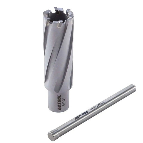 Premium Carbide Tipped Annular Cutter 1 Inch Diameter 2 Inch Depth Of Cut For Steel With Three Quarters Inch Weldon Shank ACTOOL