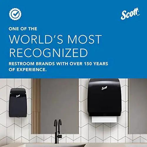 Scott restroom dispensers installed in modern bathroom, highlighting over 150 years of experience in restroom solutions.