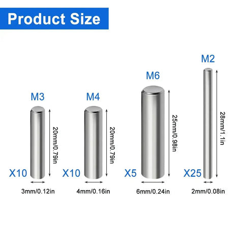 Pro Grade 50 Piece Stainless Steel Dowel Pin Set With Four Sizes M2 M3 M4 M6 For Metal Wood Shelving And Furniture Projects Durable Silver Finish