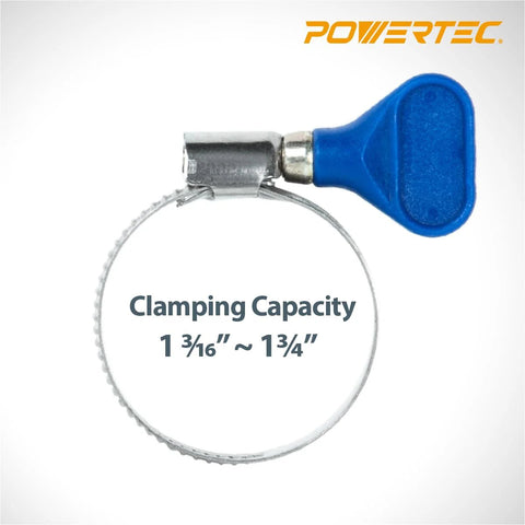 POWERTEC 1-1/2 in adjustable stainless steel hose clamp with blue thumb screw