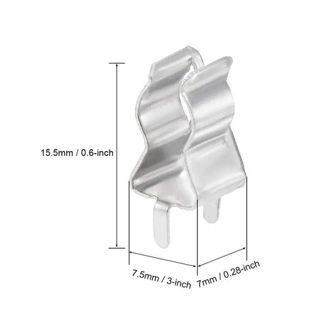 Side view of Fuse Clips for 6mm x 30mm Glass Ceramic Tubes, 2 Pole DIP Mount Holders, with measurements shown.