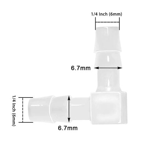 JoyTube plastic 1/4 inch hose barb elbow fitting, 90-degree, 6 mm ID, for boat and aquarium, 6 pcs