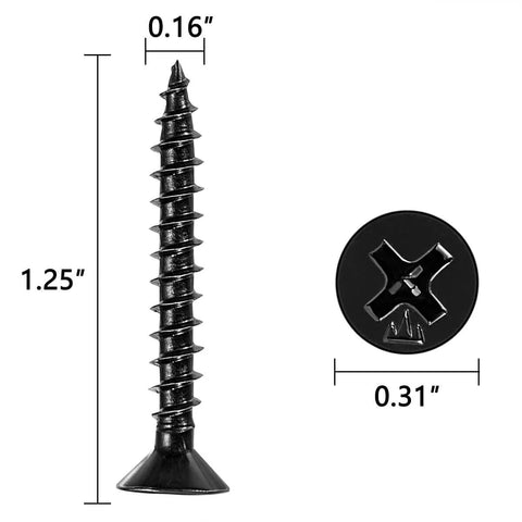 250 Piece Black Wood Screws Size 8 By 1 And A Quarter Inches Self Tapping Cross Drive For Home Decor Table And Chair Assembly