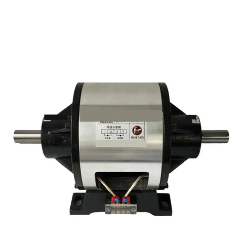 Magnetic powder brake and clutch assembly, DC24V, 25Nm, 20W, double-shaft, silver metal housing on black mounting base