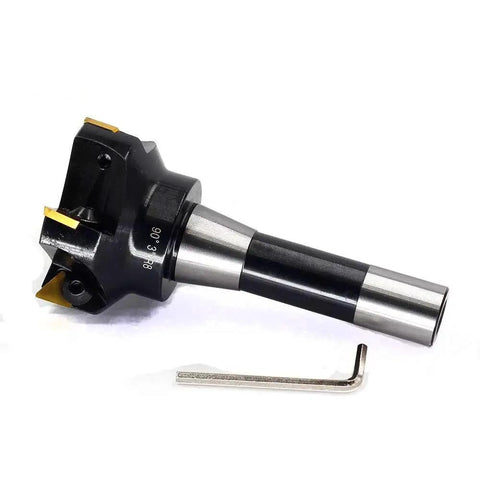Indexable End Mill With R8 Shank 3 Inch Cutting Diameter 6 Inch Overall Length 90 Degree Positive Rake Right Hand Cut