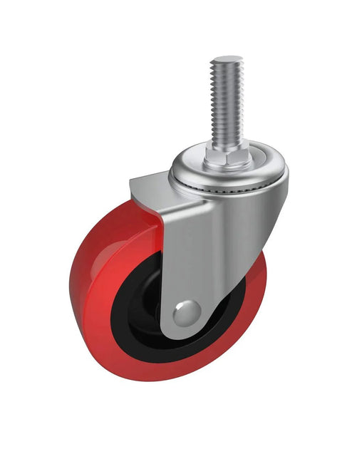 Red Six Pack 2.5 Inch Heavy Duty Swivel Caster Wheel with M10x25mm Threaded Post Mount for Furniture 360 Degree Rotation