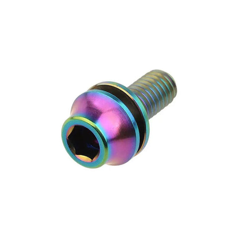 Colorful anodized Titanium M5x12mm taper head bolt with washer, 6Al4V Grade 5 titanium alloy, for bicycle water bottle cage.