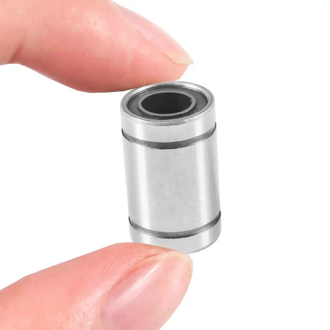 Close-up of LM8UU Linear Ball Bearing with double side rubber seal for CNC and 3D printers, showing 8mm bore, 15mm diameter.