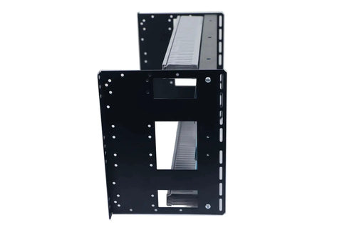 6U Rackmount DIN Rail Control Panel Enclosure with 8 Inch Depth, showing black heavy duty 14 gauge steel, removable DIN rails, side view