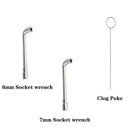 Image of 6mm and 7mm socket wrenches and a clog poke from All In One 3D Printer Maintenance Tool Kit With Brass Nozzles For K1 K1C K1 Max K2 K2 Pro K2 Plus Ender 3 Ender 3 Pro Ender 3 V2 Ender 3 Neo Ender 3 V2 Neo Ender 3 Max Neo And All FDM Printers