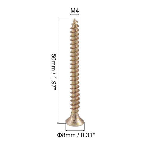 M4 X 50mm Wood Screws Flat Head Phillips Self Tapping Carbon Steel Zinc Plated for hardwood carpentry furniture assembly