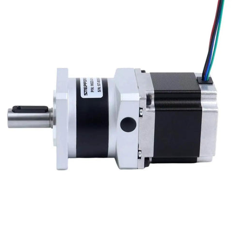 Side view of Beefy Torque Nema 23 Bipolar Stepper Motor with 5 to 1 Planetary Gearbox MG Series, 54.5mm length, built-in shaft coupling.