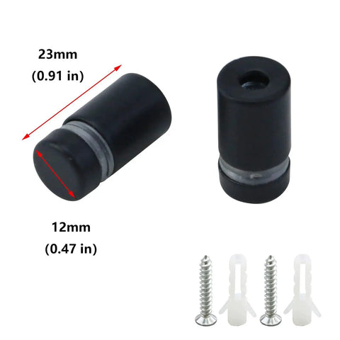 Stainless Steel Glass Standoff 1/2 Inch Diameter 3/4 Inch Matte Black Wall Mount with screws and anchors