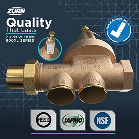Zurn Wilkins 2-600XL 2-inch pressure reducing valve, brass body with inlet/outlet ports, front view.