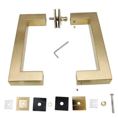 Stainless Steel 304 Grade Tubular Back to Back Shower Door Pull Handle 6 Inch Center to Center Square Satin Brass Finish Pair Pack
