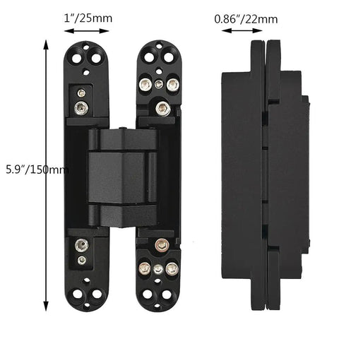 Hidden Concealed Door Hinges Three Dimensional Adjustable Black Pair With 180 Degree Opening And 88 Lbs Support For Doors 35mm