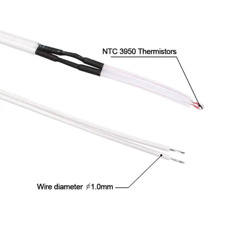 10 Pack 100K Ohm NTC 3950 Thermistors With 1 Meter Cable for 3D Printers, close-up on wire diameter description and probe details.
