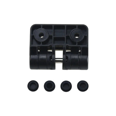 Positioning torque hinge component, black plastic mounting block with two pivots and four caps