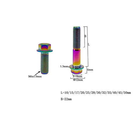Rainbow Titanium Flange Hex Head Bolts M6x1.0x16mm Pack Of 5 For Motorcycle And Car Modification Aerospace Grade Ti 6AL4V