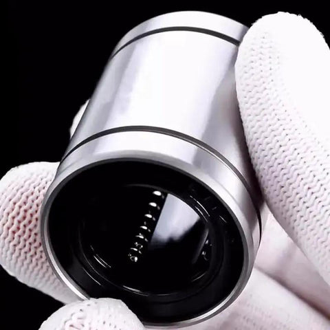Close-up of Rock Solid Pro Grade High Precision Linear Motion Bearings LMB Series with LUU for CNC machines, smooth low friction guidance.