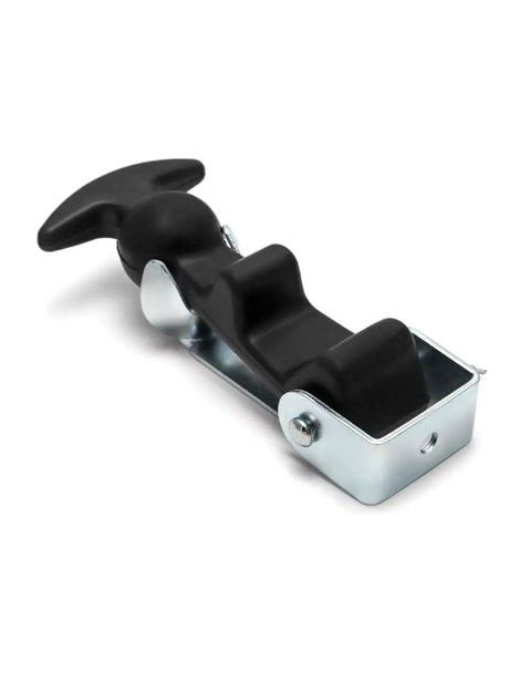 Close-up of 4 Pack Rubber Hood Latches With T Handle Draw Latches For Tool Boxes And Hoods, showing metal and rubber construction.
