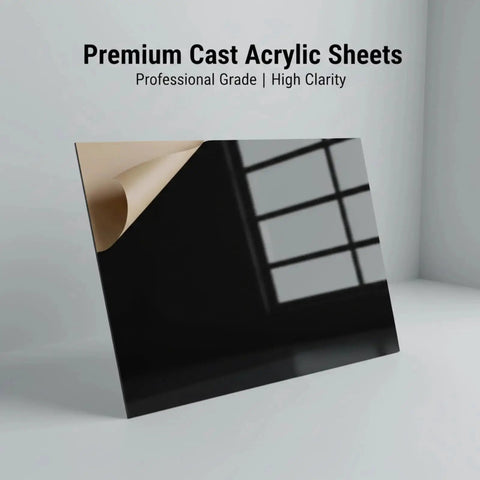 Four Pack Black Acrylic Sheets 12 By 16 Inches One Eighth Inch Thick For Laser Cutting Crafts Photo Frames And DIY Projects Plexiglass Board Great For Laser Engraving And Craft Making on display with protective film partially removed.