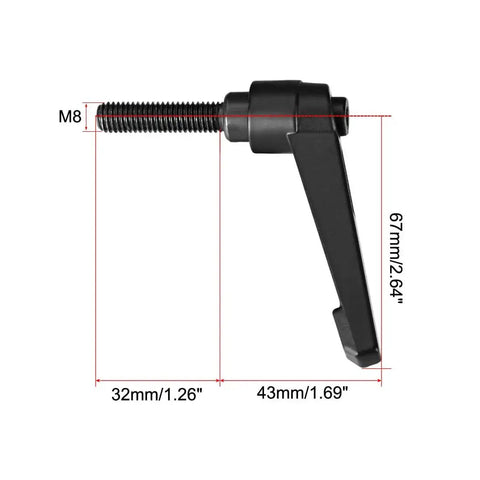 Adjustable Clamping Lever Handle Set M8 X 32mm Black Oxide Carbon Steel Male Threaded Stud, side view with dimensions