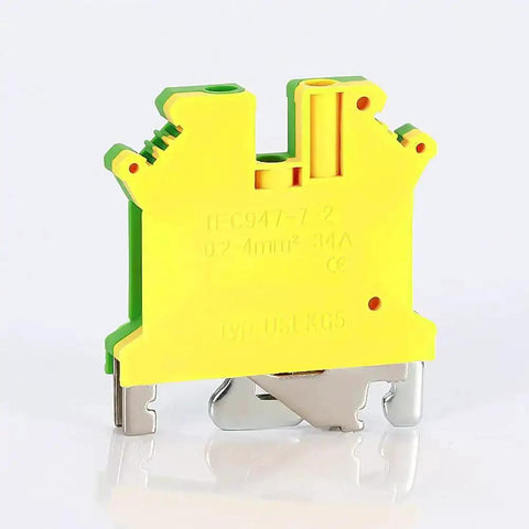 Front view of Ten Pack DIN Rail Ground Terminal Block with Screw Clamp Connectors, Nylon PA66 Housing, Nickel Plated Screws