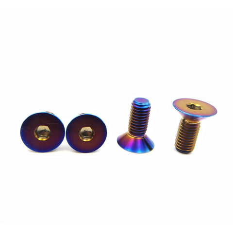 Beefy Titanium Bolts M6x20mm Burnt Blue Flat Head Hex Socket Cap Screws Countersunk Pack of 5, shown from front and side angles.