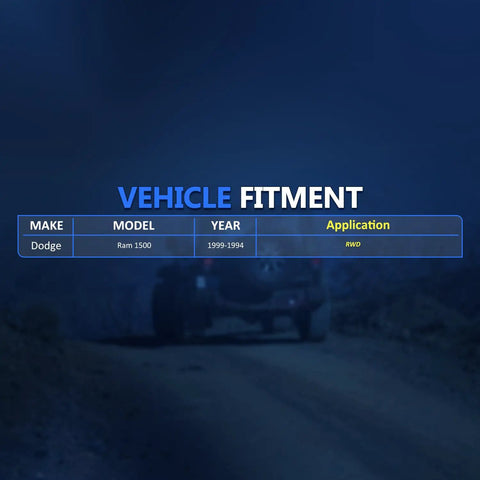 Vehicle fitment chart for Dodge Ram 1500 1994-1999, detailing application and model suitability.