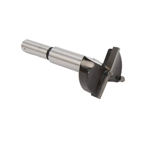 Close-up of a metal cutter from the 35mm Hinge Jig For Woodworking With Cutter And 16 Inch Bit Yellow Pro Grade Precise Hinge Hole Locator