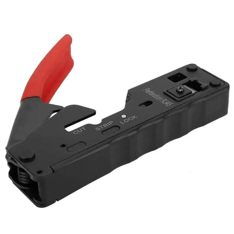 All In One Ethernet Cable Crimping Tool With Wire Cutter And Stripper For Cat5 Cat5e Cat6 Cat6a Cat7 with red PVC handle