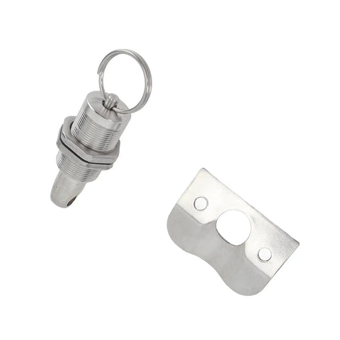 58.5mm stainless steel latch lock fastener with ring and strike plate, front view