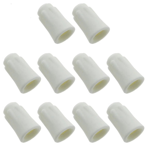 Set of 10 small white ceramic wire connectors for 22-14 AWG electrical wiring, high-heat twist caps.