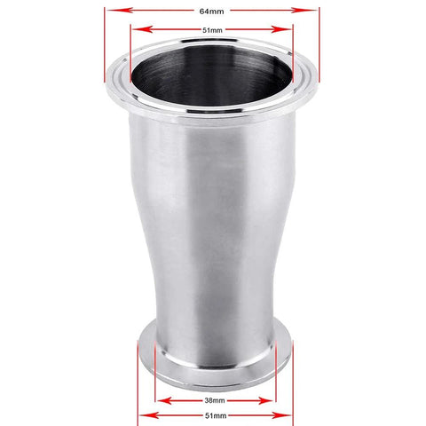 Beduan tri-clamp reducer ferrule, stainless steel 304, 2 in to 1-1/2 in tube OD, sanitary fitting, pack of 1