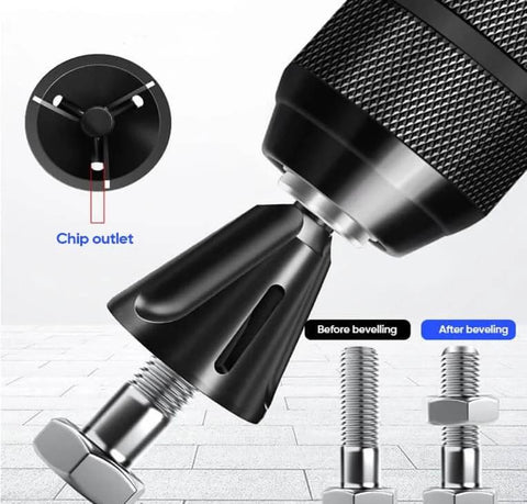 Pro Grade Deburring External Chamfer Tool With Tungsten Carbide Blade for quick deburring of steel screws and bolts