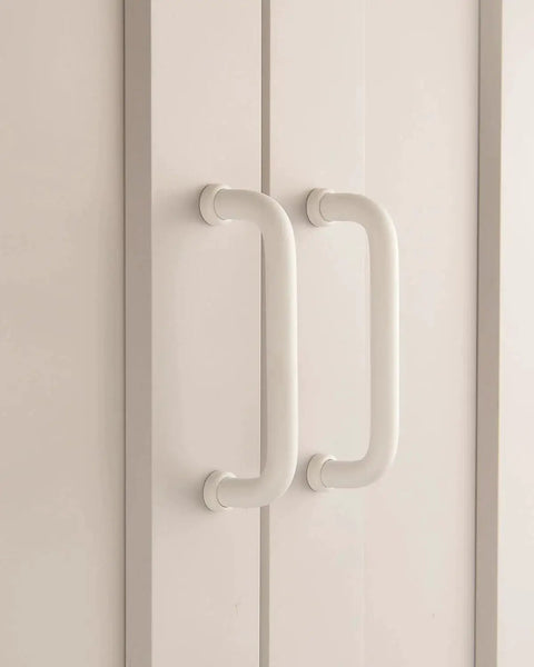 Five Pack White Modern Cabinet Pulls Drawer Handles With Three And Three Quarters Inch Hole Centers 96mm Aluminum Alloy installed on cabinet