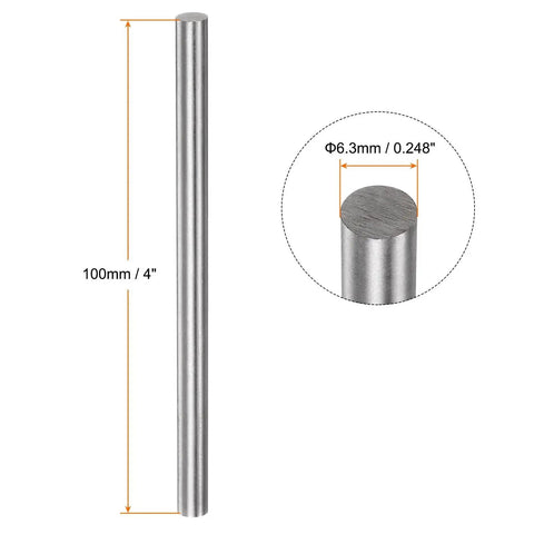 Image showing a polished round HSS lathe rod, 6.3mm x 100mm, used for turning, facing, drilling, and threading in machining projects.