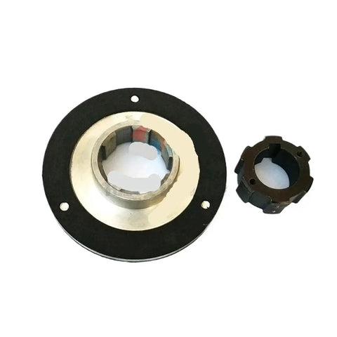 Electromagnetic brake disc and mounting hub; black outer ring with silver bore, two-piece set for DZM160 shaft bore 44.5