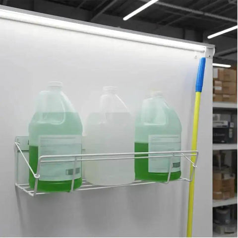 Heavy Duty Wall Mount Jug Storage Rack For 1 Gallon Jugs Wire Organizer holding three liquid containers