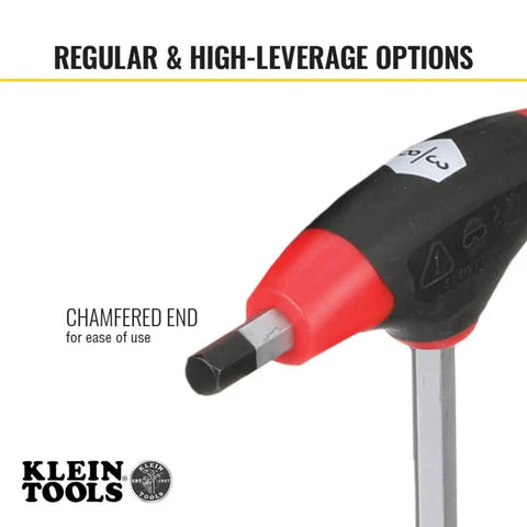 Close-up of Klein Tools chamfered end from Ball End Hex Key Set With 6 Inch Blades For Angled Access And Tight Spots 10 Piece SAE Inch Wrench Kit With Stand Pro Grade Journeyman Dual Material Handles Rust Resistant Treated Steel Double Ended Keys.