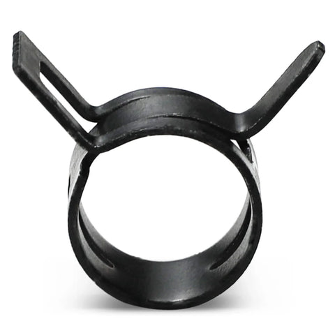 Front view of a single clamp from a 350 Piece Spring Hose Clamp Set 6 To 19 Mm Range 65Mn Spring Steel Dacromet Coated Fuel Line Clamps.