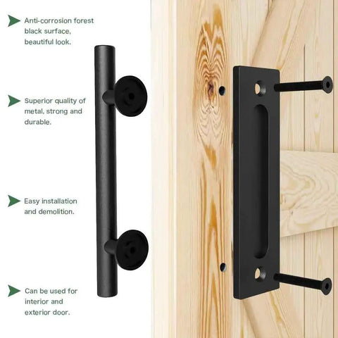 10 Inch Sliding Barn Door Handles And Pulls, Double Sided Hardware Set with Flat Bottom Plate Design in Rustic Black, Aluminum Construction