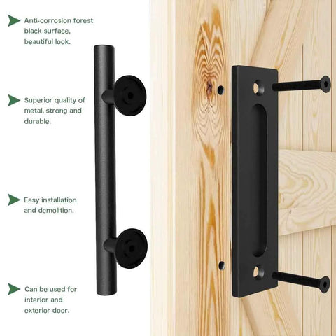 12 Inch Sliding Barn Door Handles And Pulls Double Sided Hardware Set Flat Bottom Plate Design Rustic Black Aluminum Construction