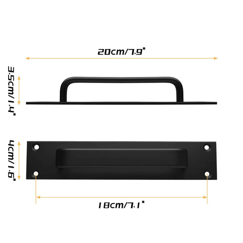Sliding Barn Door Handle Set Black 2 Pack Aluminum Alloy 7.9 Inch Long Door Pulls With Plate 7.1 Inch Center To Center Mount.