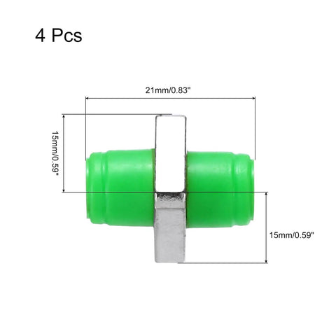 Side view of green FC APC Square Single Mode Fiber Optic Coupler and Simplex Cable Adapter Pack Of 4 with dimensions labeled.