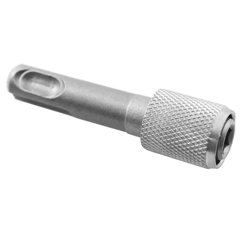 Hammer drill adapter, side view, knurled carbon steel sleeve for 6.35mm bits