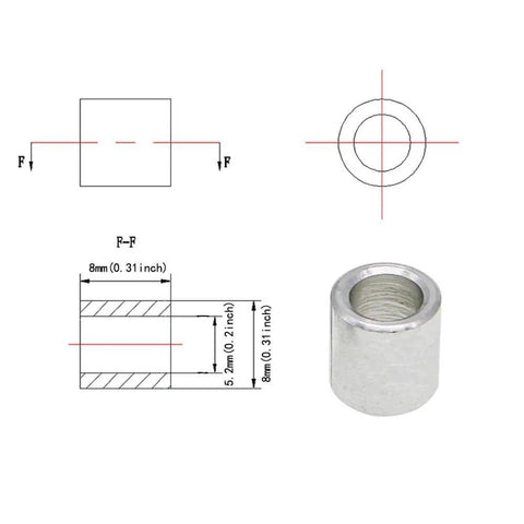 Technical drawing and dimensions of metal round column for POM Big Pulley Wheel Kit With 13 Pulleys, 10 Hexagonal Eccentric Columns, And 20 Round Columns For Ender 3 CR10 3D Printers