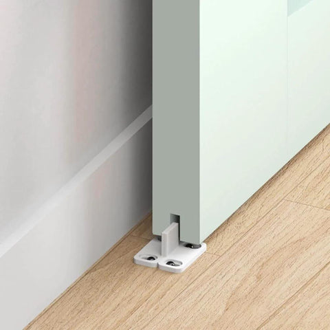 Barn Door Floor Guide for Smooth Sliding Doors, Bottom Guide Floor Mounted Closet Door Hardware With Screws, installed view