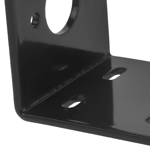 Close-up of Heavy Duty L Shape Motor Mount Bracket for 775 Motors showing solid iron construction and adjustable mounting holes.